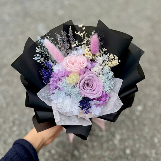 Preserved rose bouquet- 2 rose (Purple & Pink)