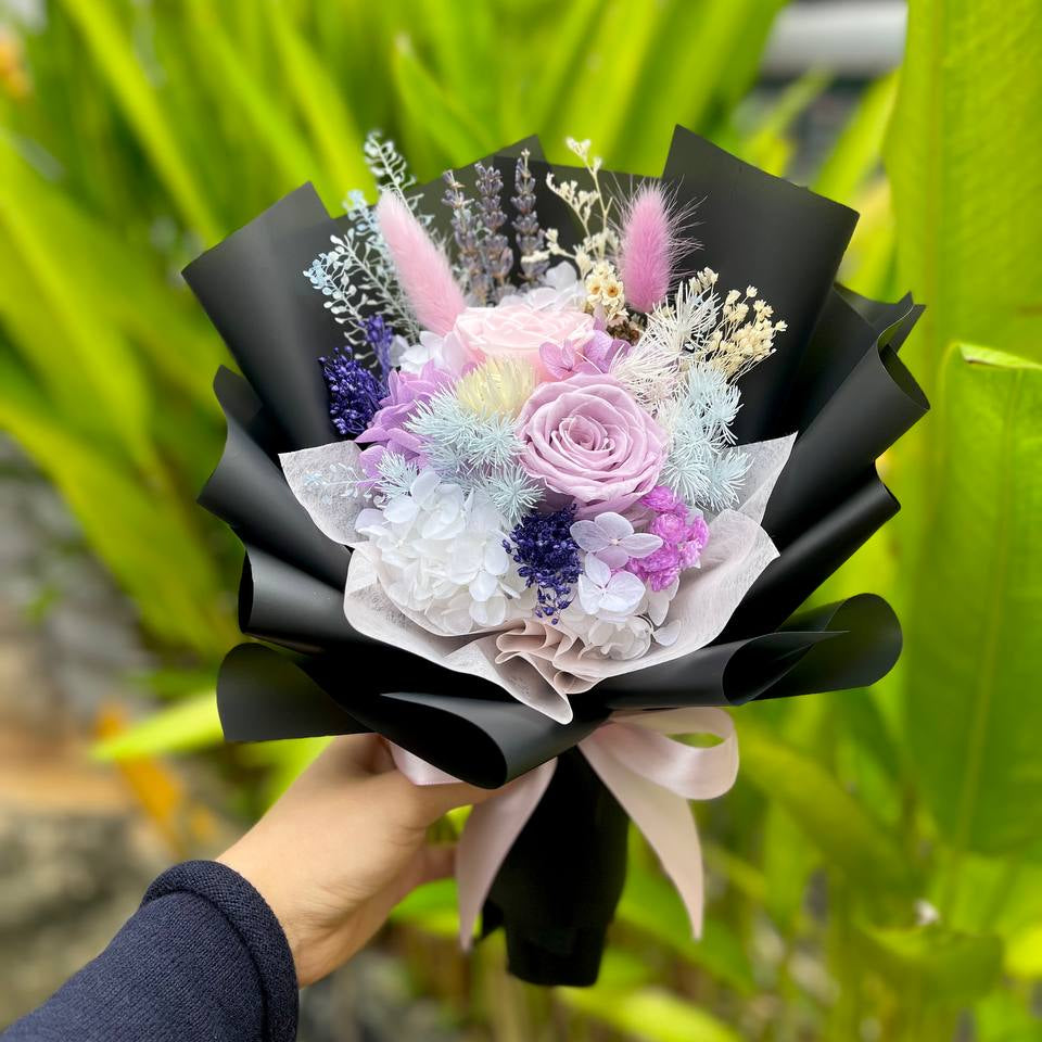 Preserved rose bouquet- 2 rose (Purple & Pink)