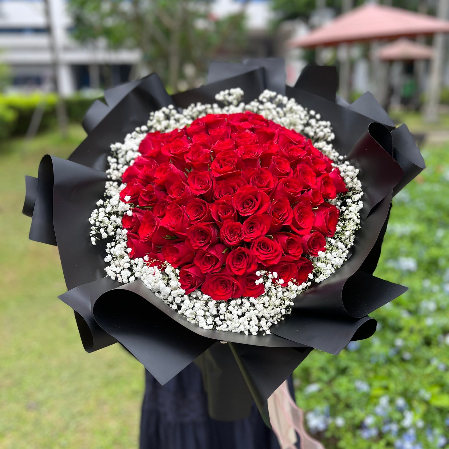 99 rose bouquet with baby's breath