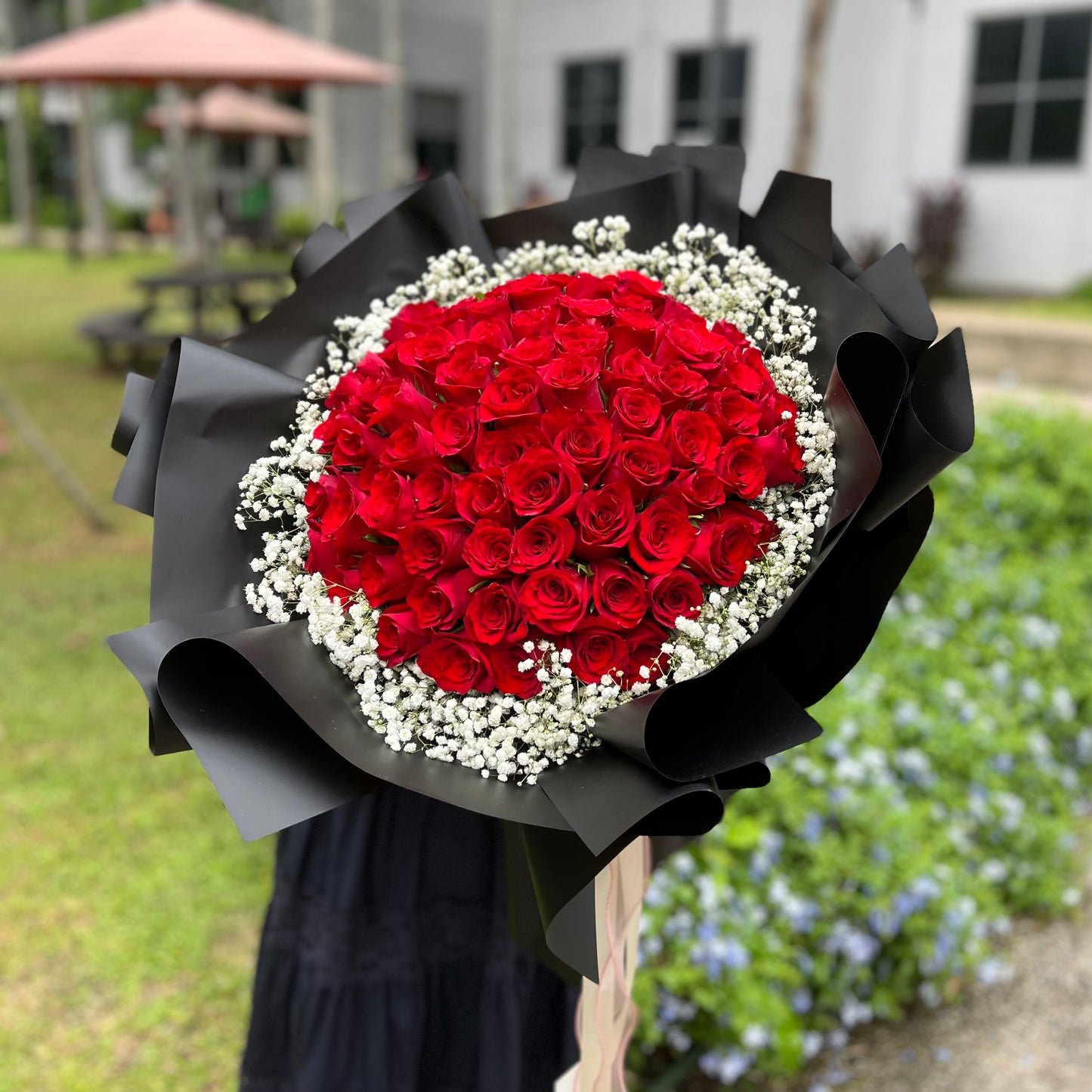 99 rose bouquet with baby's breath