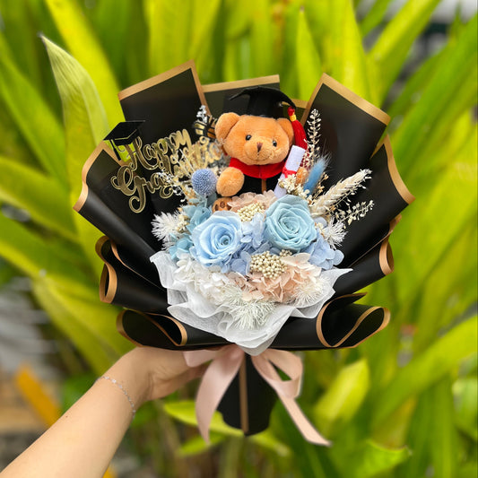 {G21} Preserved grad bouquet- 2 rose (Blue & Pastel Blue)