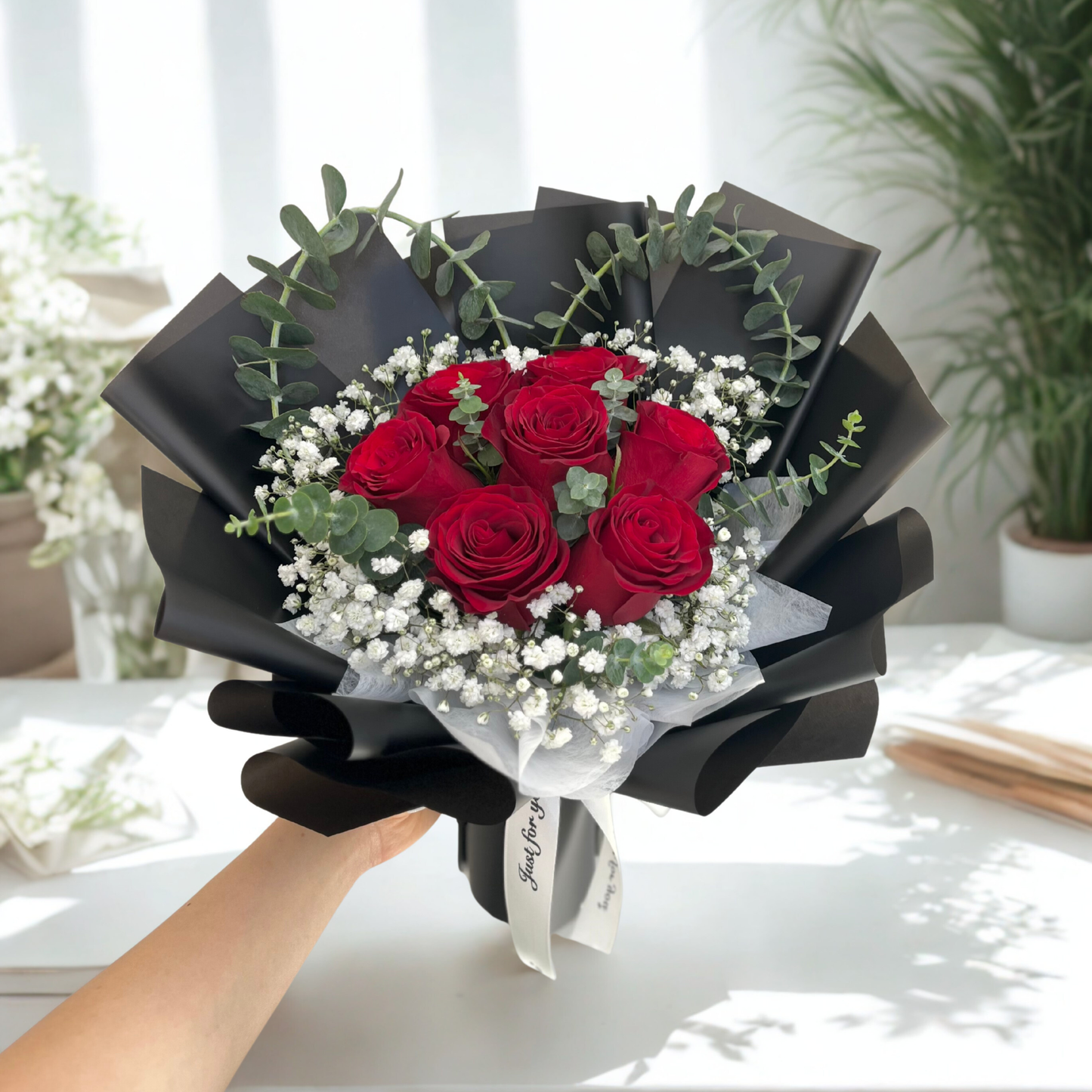 Heart- Red rose with heart shape eucalyptus