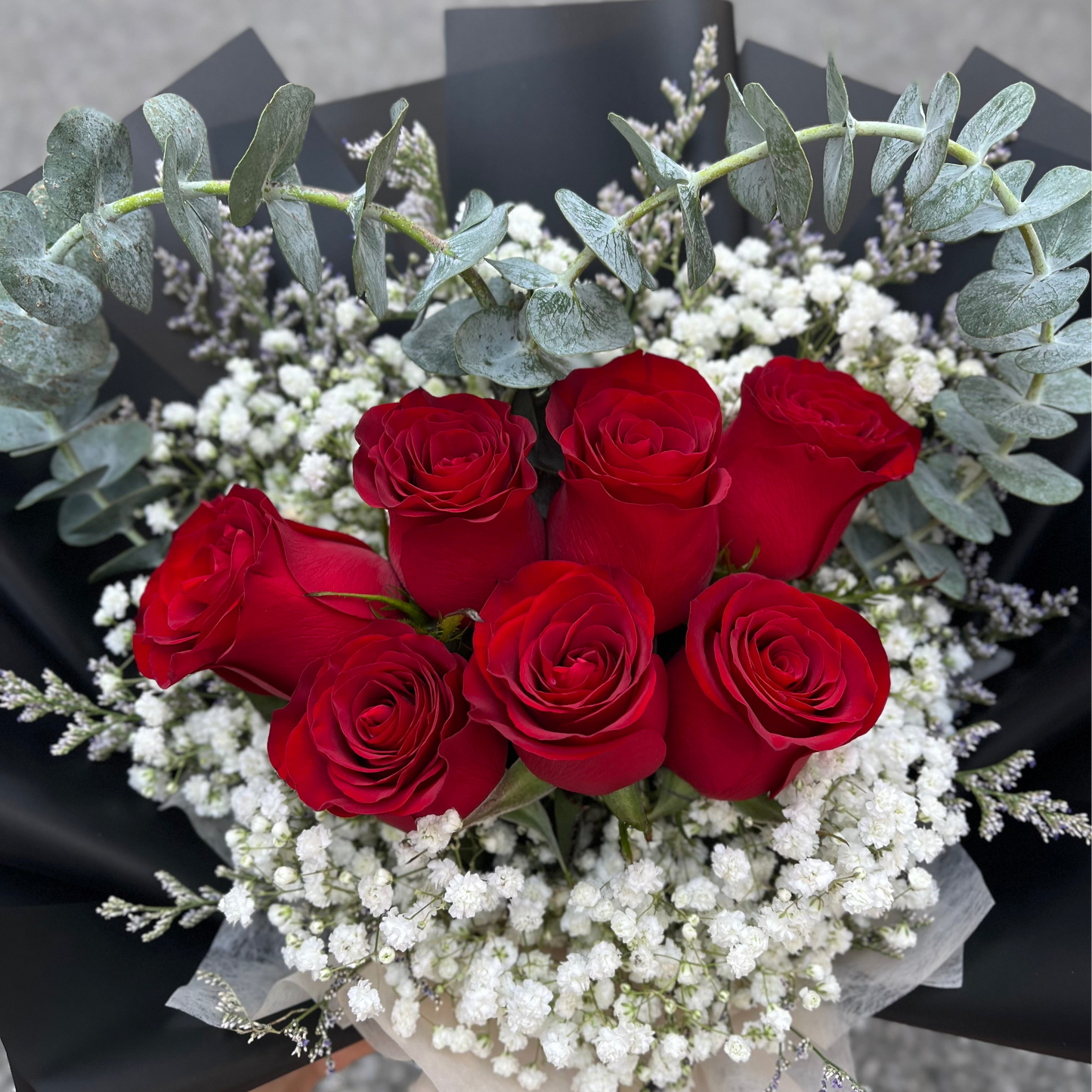 Heart- Red rose with heart shape eucalyptus