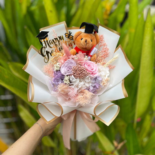 {G24} Preserved grad bouquet- 2 rose (Lilac & Pink)