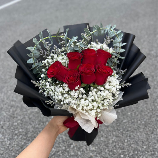 Heart- Red rose with heart shape eucalyptus