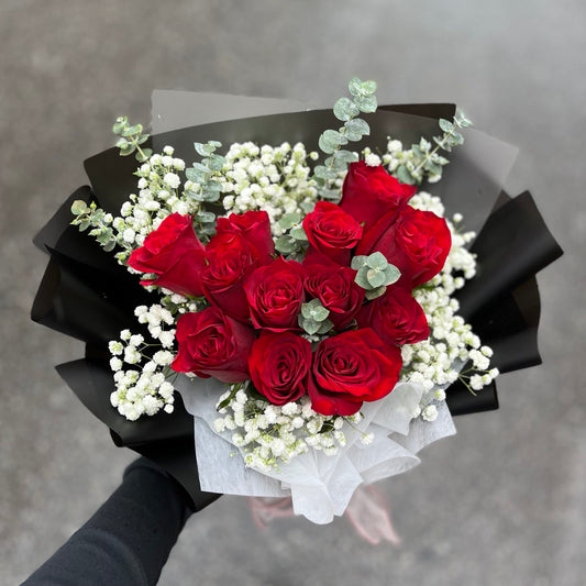 Love- 12 rose bouquet (heart shape arrangement)